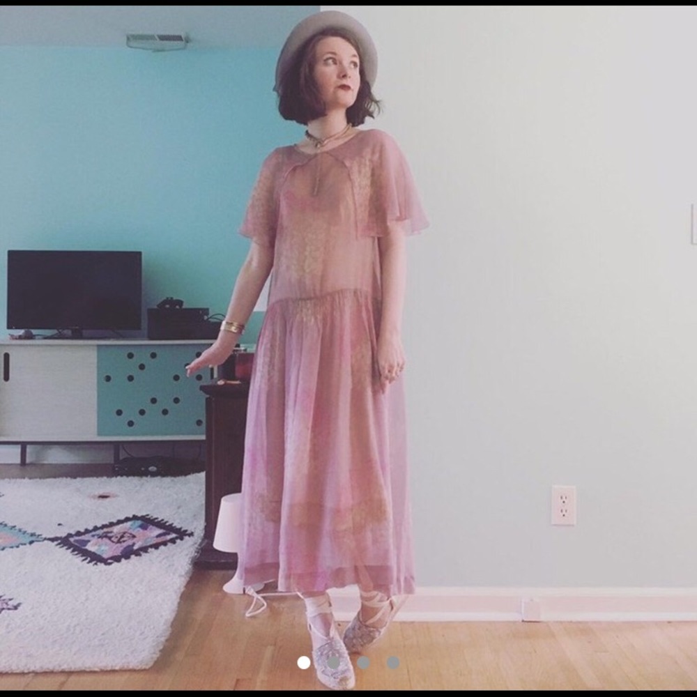 deco 20s-30s pastel floral silk chiffon dress